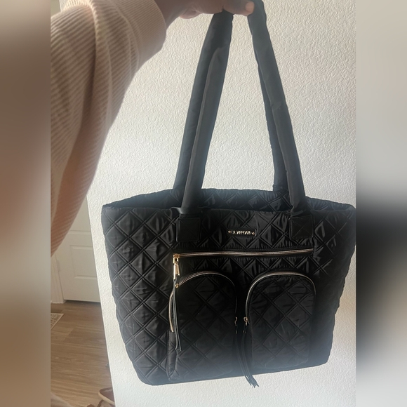 Joan & David Handbags - Joan & David Quilted Black Tote with Front Zip Pockets